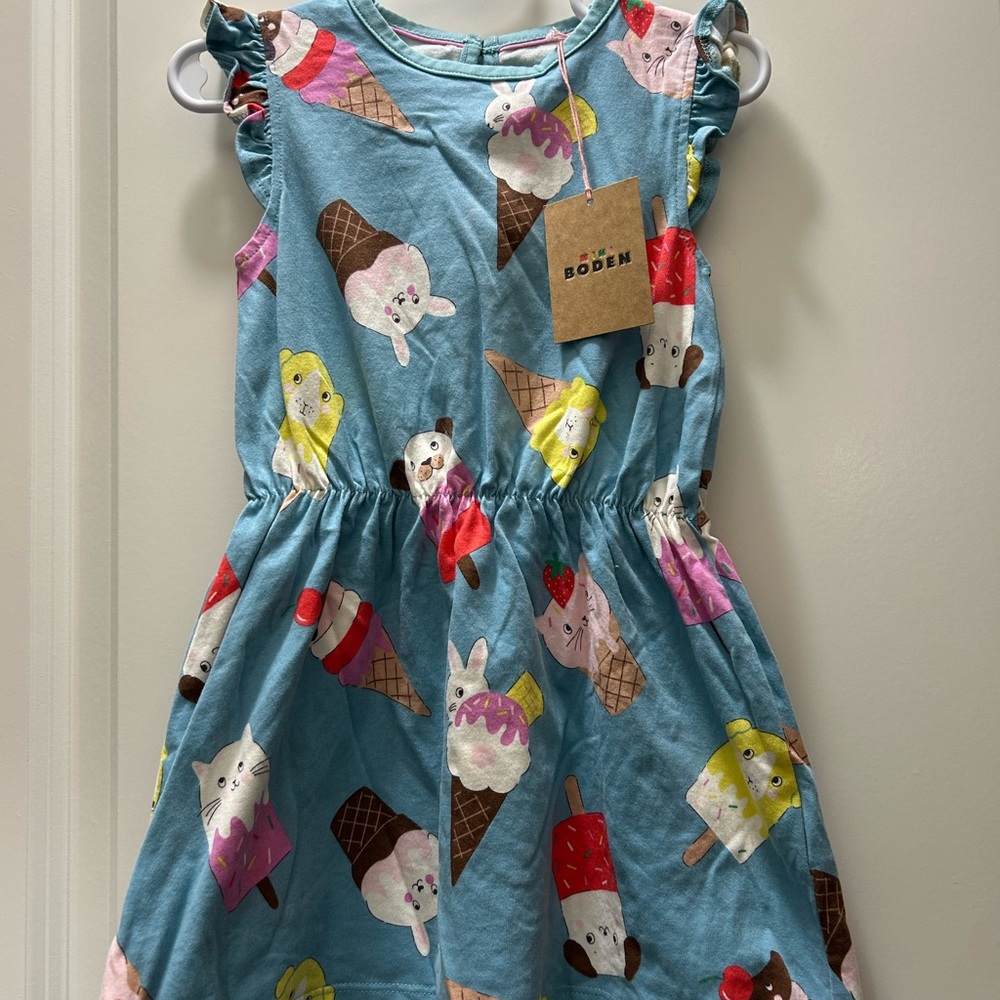 Mini Boden Ice Cream Frill Sleeve Jersey Dress 2-3y